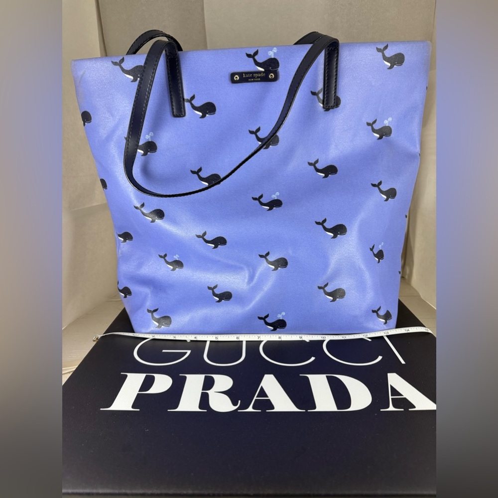 kate spade Blue Whale-Print Tote with Black Handles - Picture 7 of 8